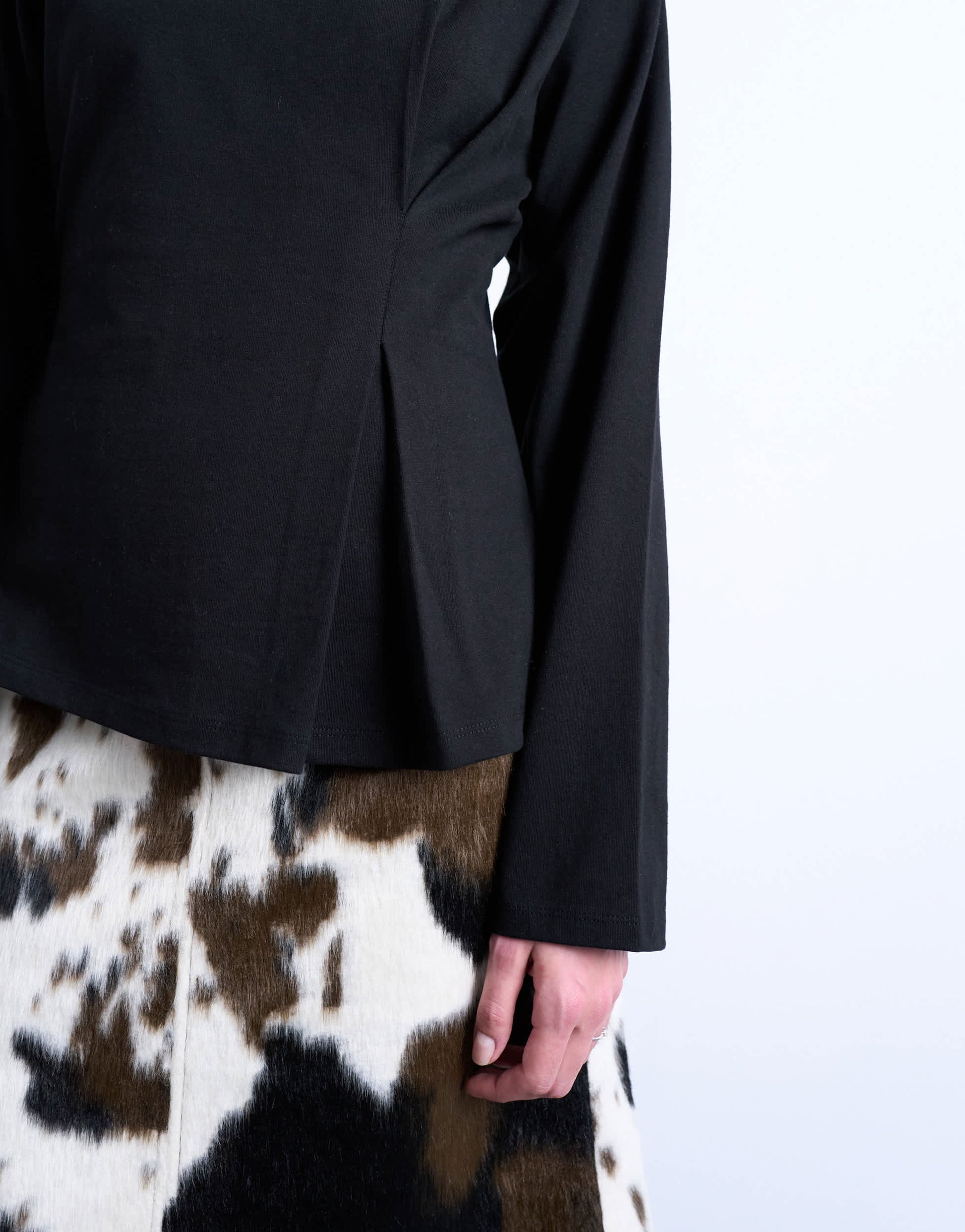 Topshop tuck waist long sleeve tee in black