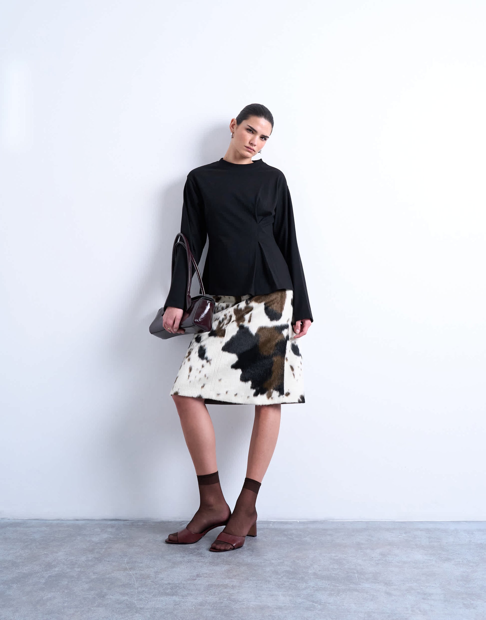 Topshop tuck waist long sleeve tee in black