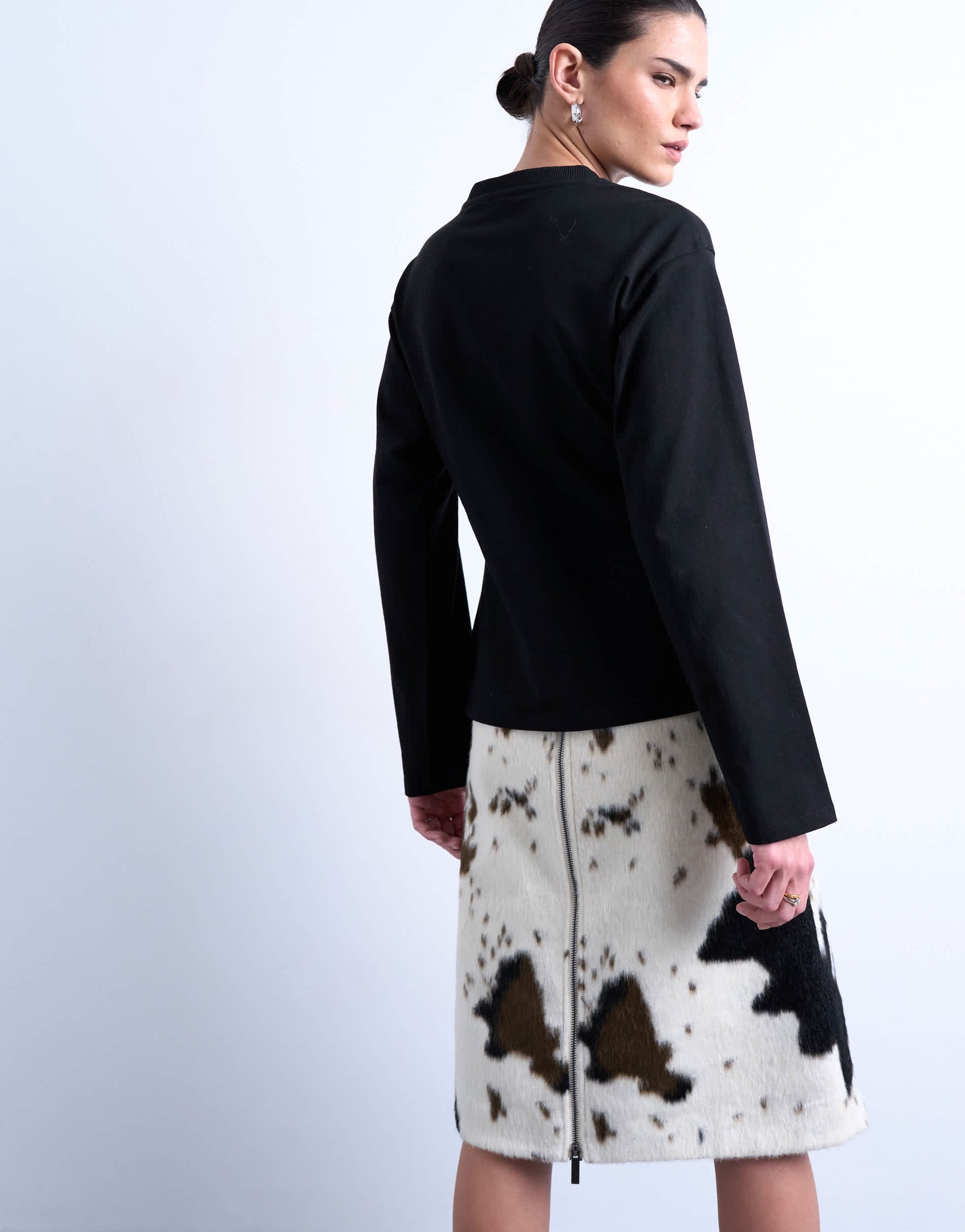 Topshop tuck waist long sleeve tee in black