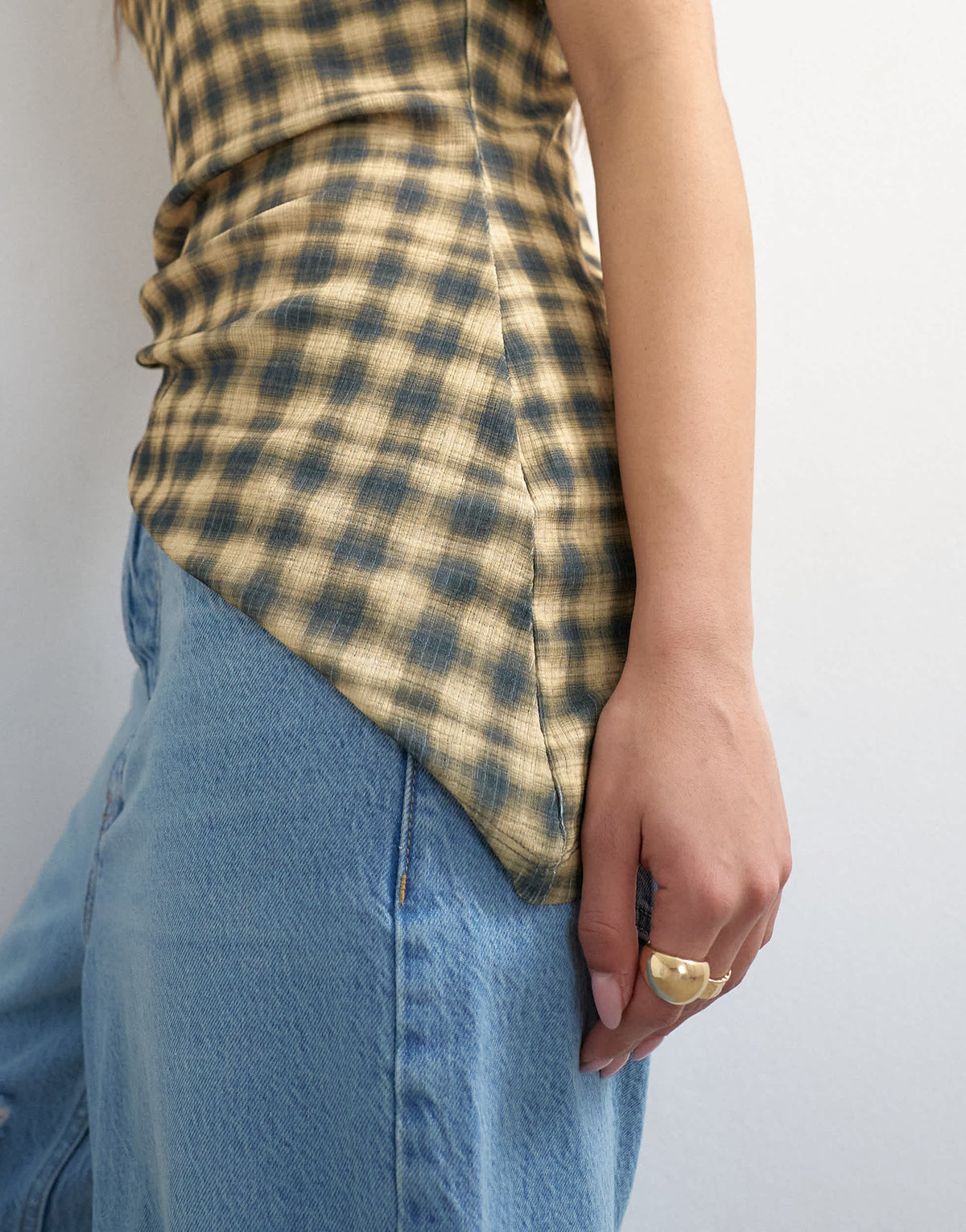 Topshop mesh check funnel tunic top in check print