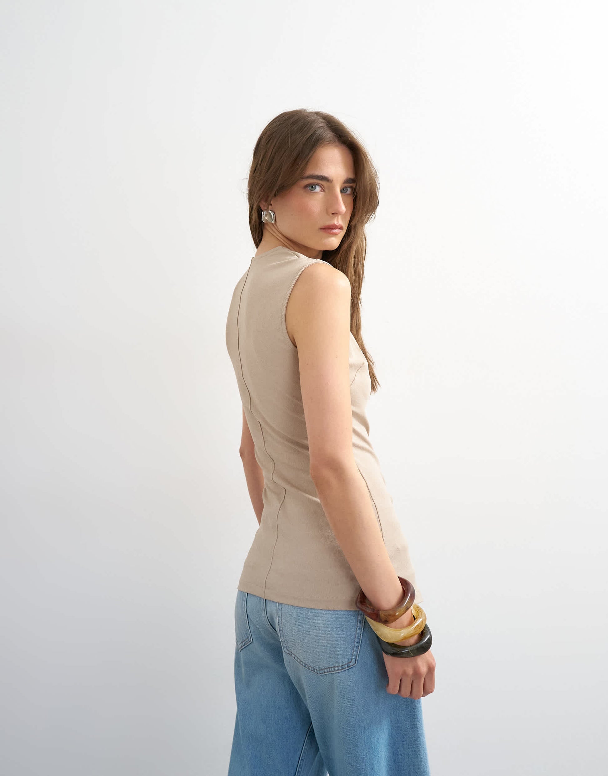 Topshop clean ruched tank in oat