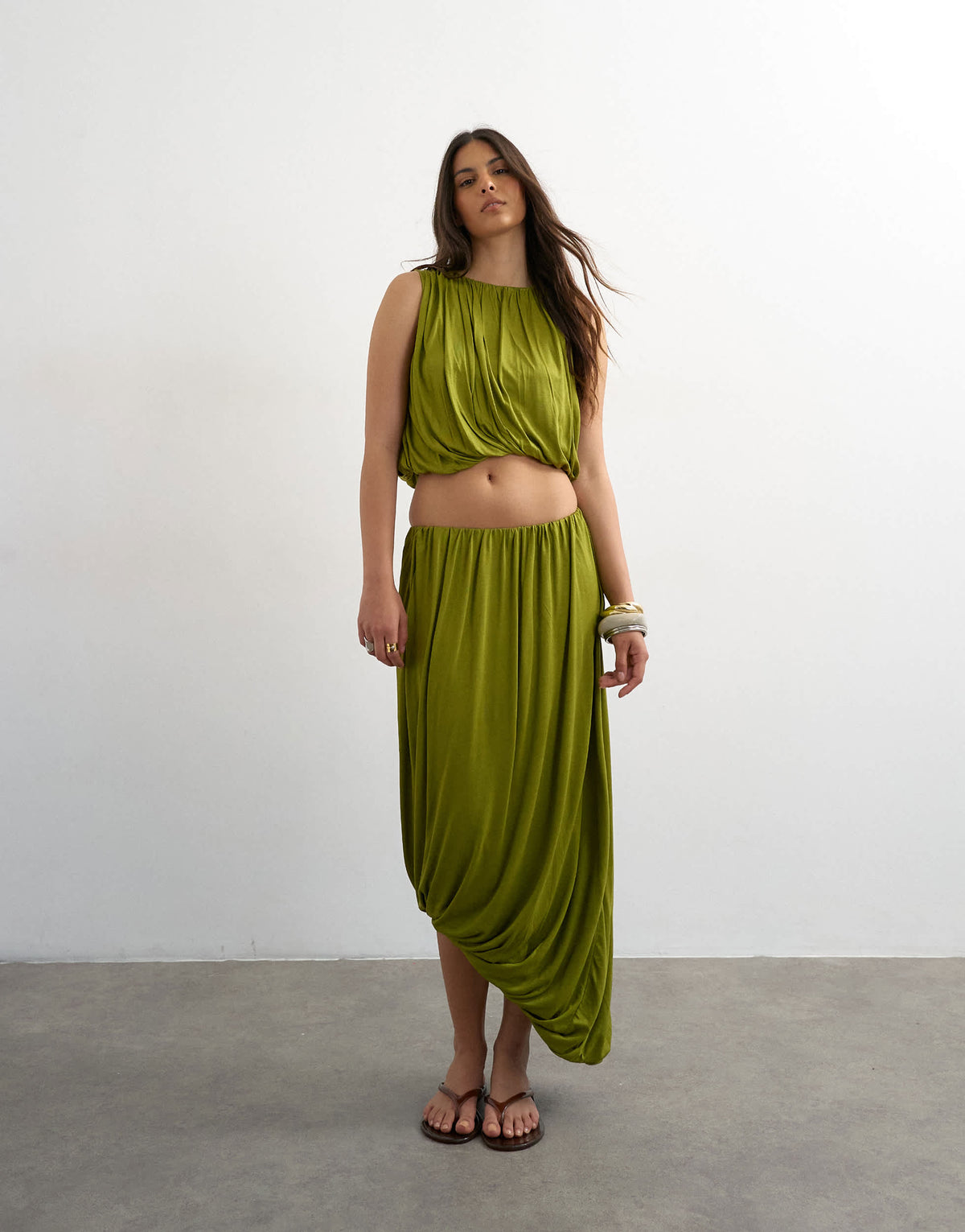Topshop bubble drape top in green