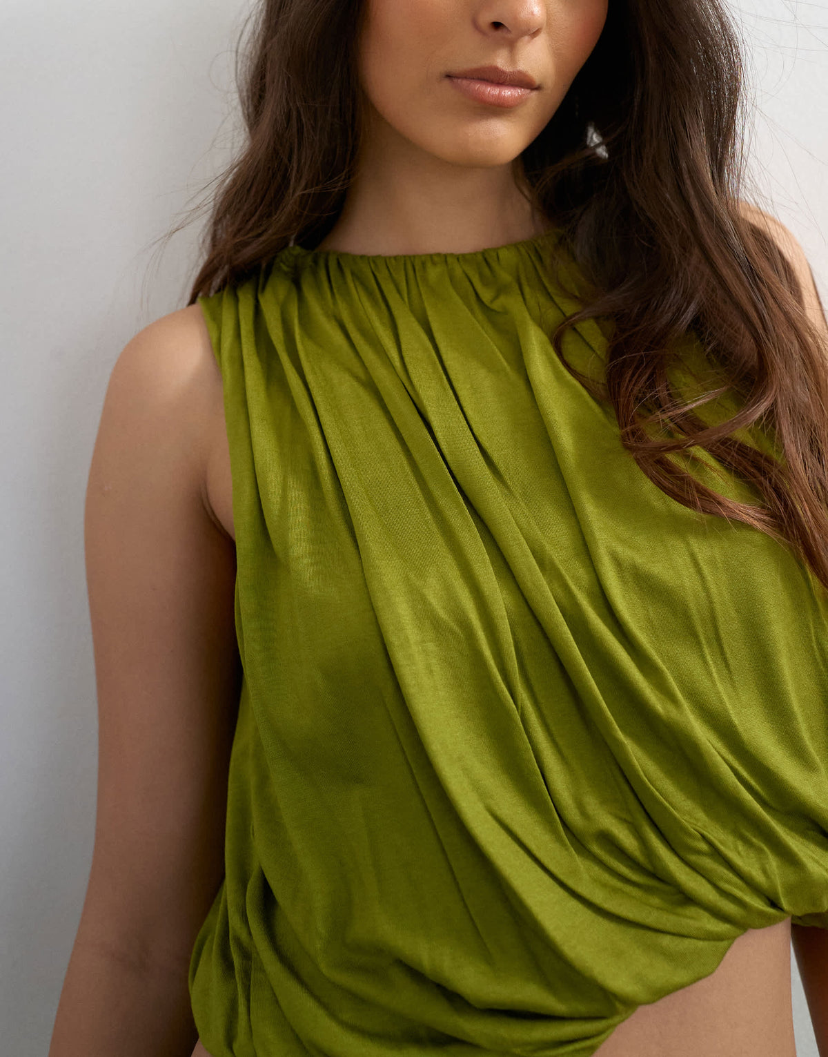 Topshop bubble drape top in green