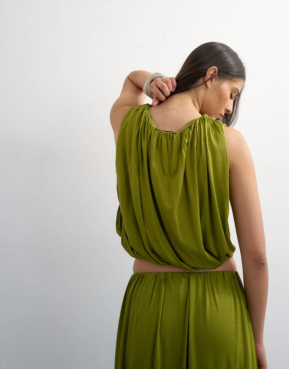 Topshop bubble drape top in green