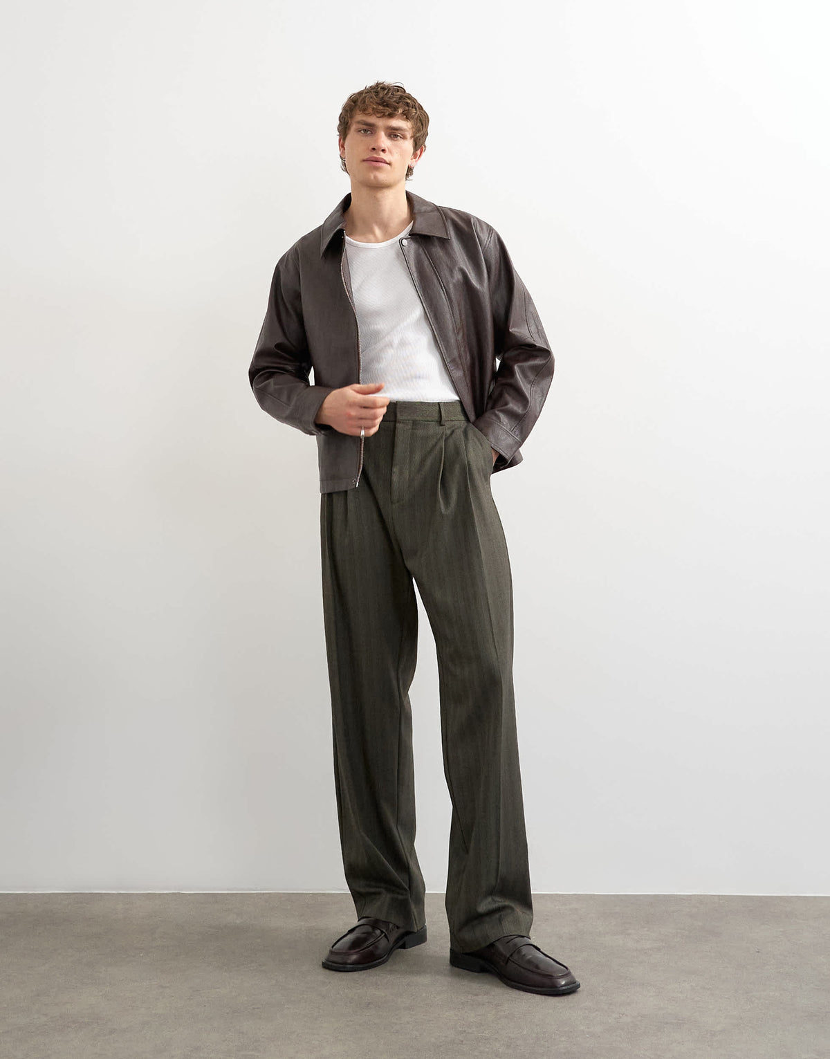 Topman wide leg herringbone stripe trouser in charcoal