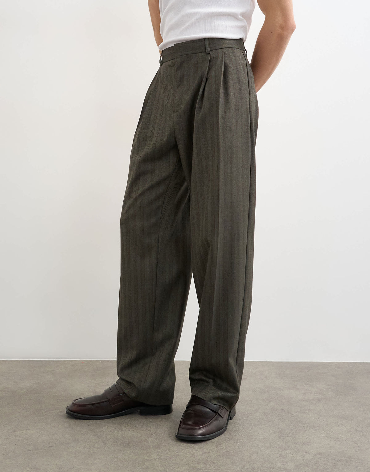Topman wide leg herringbone stripe trouser in charcoal
