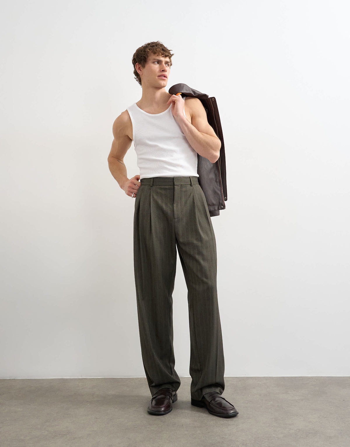 Topman wide leg herringbone stripe trouser in charcoal
