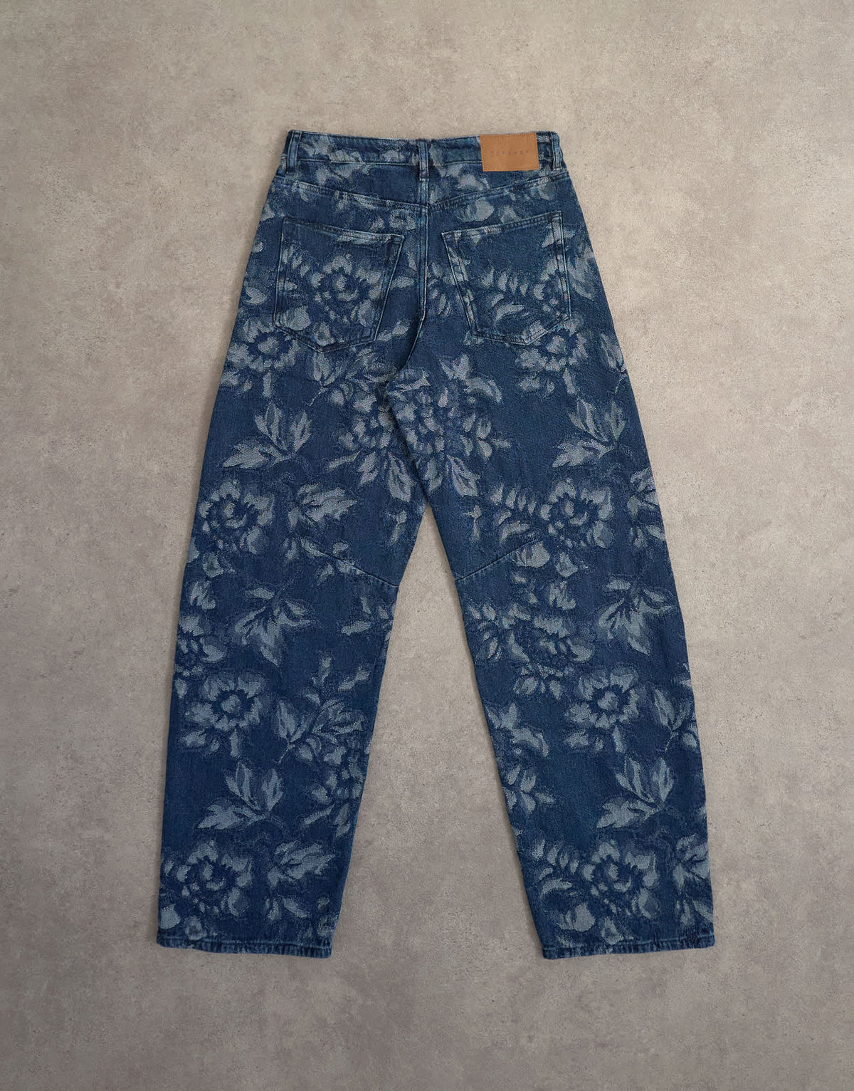Topshop Barrel mid rise jean in jacquard floral