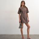 Topshop boat neck structured sleeve mini dress choc