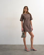 Topshop boat neck structured sleeve mini dress choc