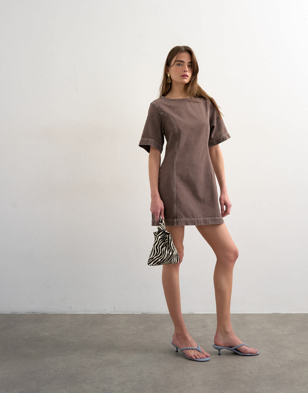 Topshop boat neck structured sleeve mini dress choc
