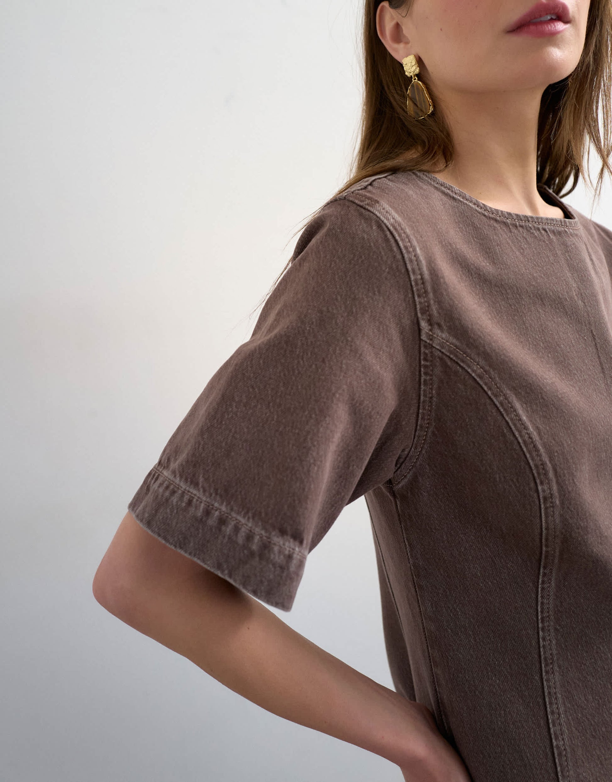 Topshop boat neck structured sleeve mini dress choc
