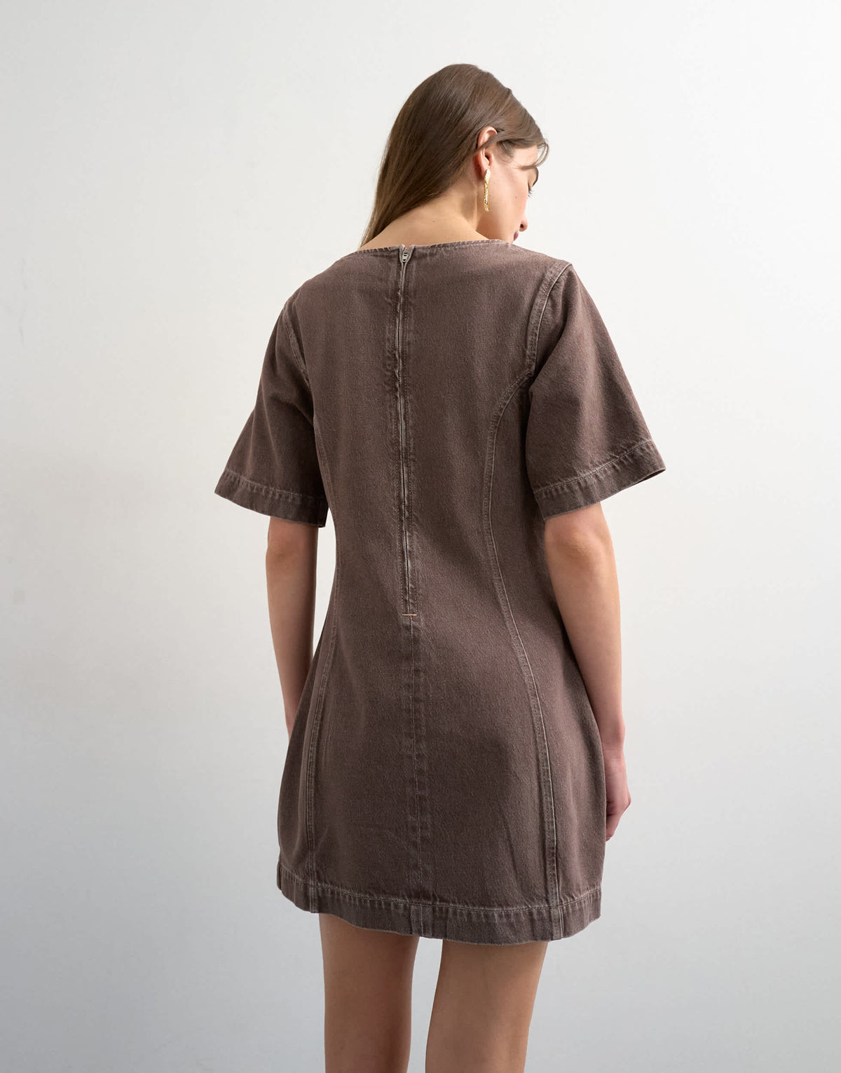 Topshop boat neck structured sleeve mini dress choc