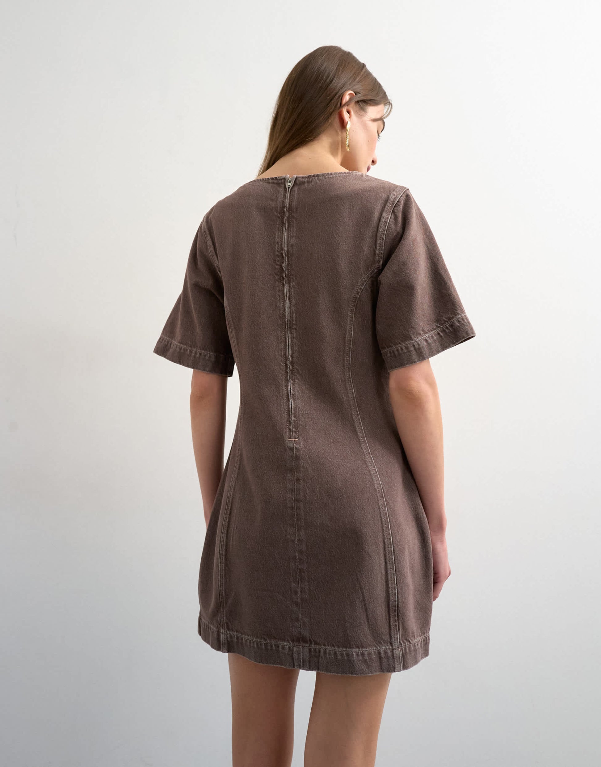 Topshop boat neck structured sleeve mini dress choc