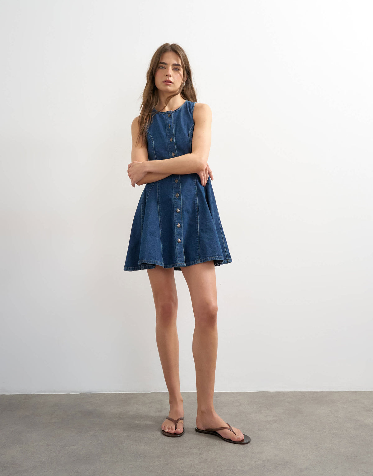 Topshop denim godet seam mini dress in rich blue