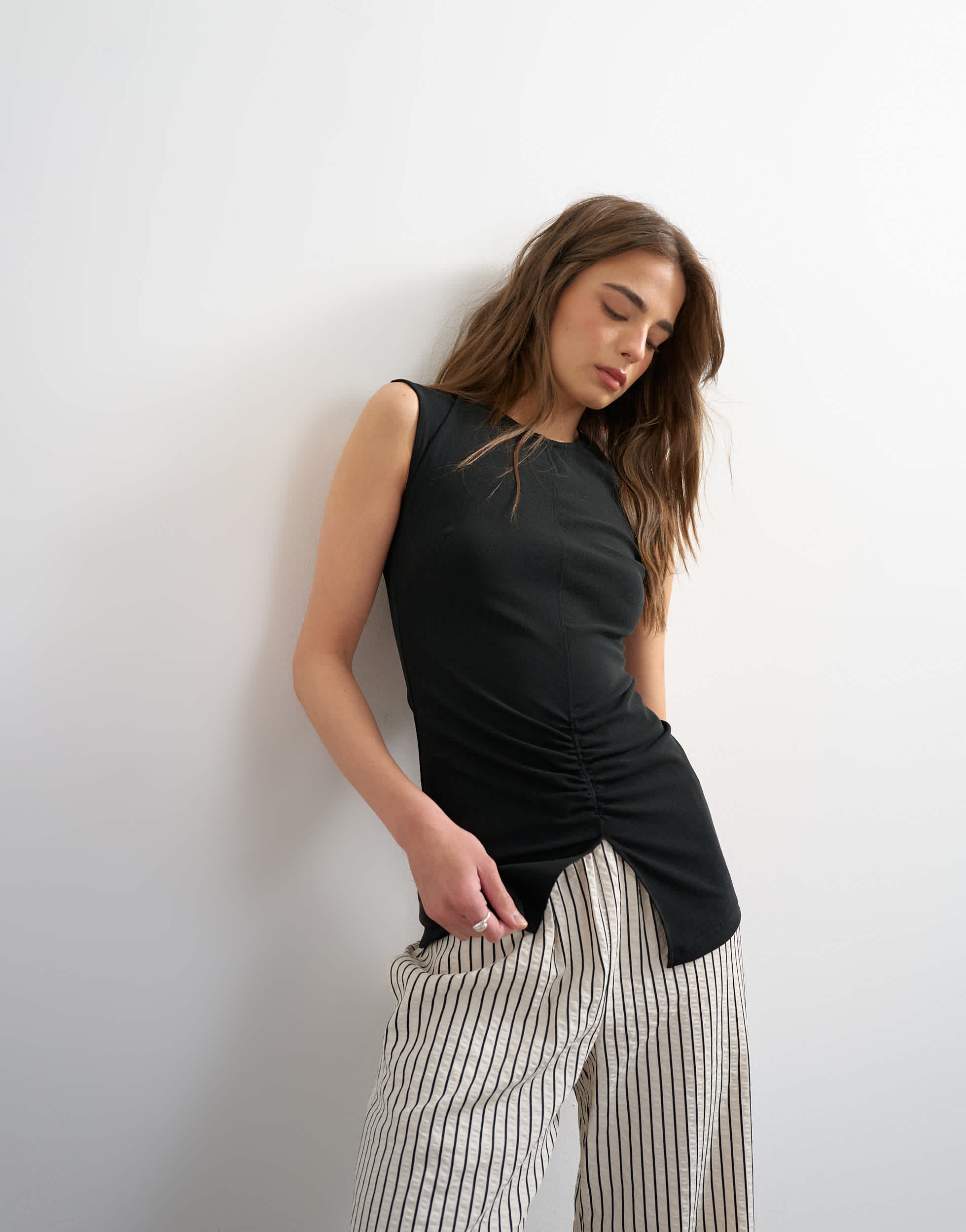 Topshop clean ruched tank in black