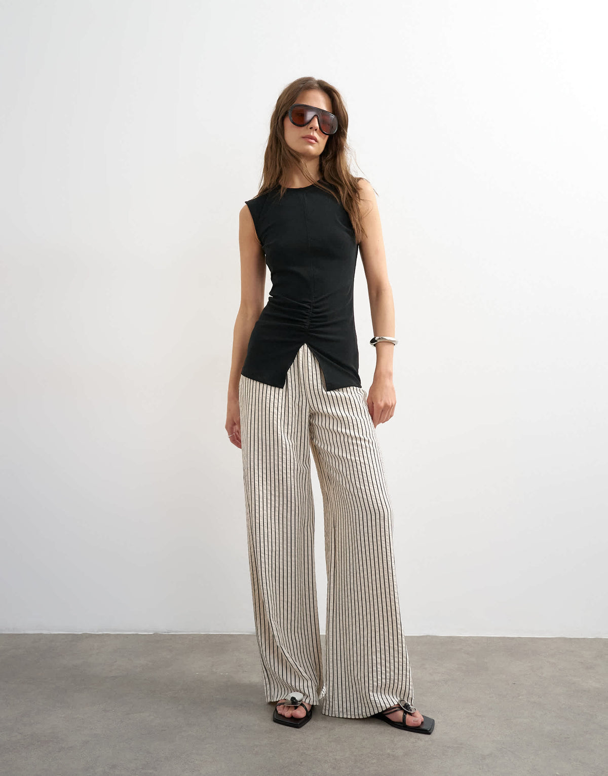 Topshop clean ruched tank in black
