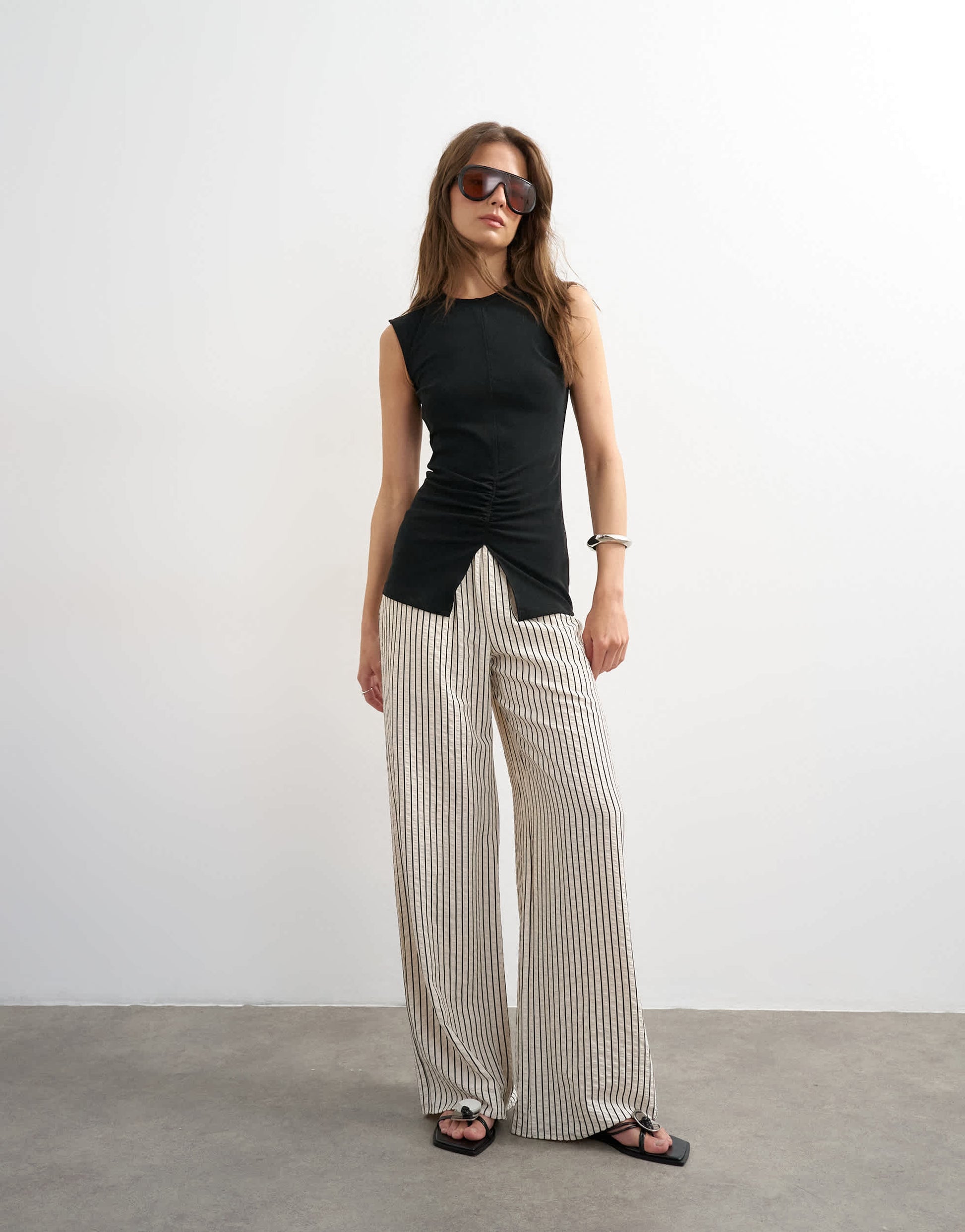 Topshop clean ruched tank in black