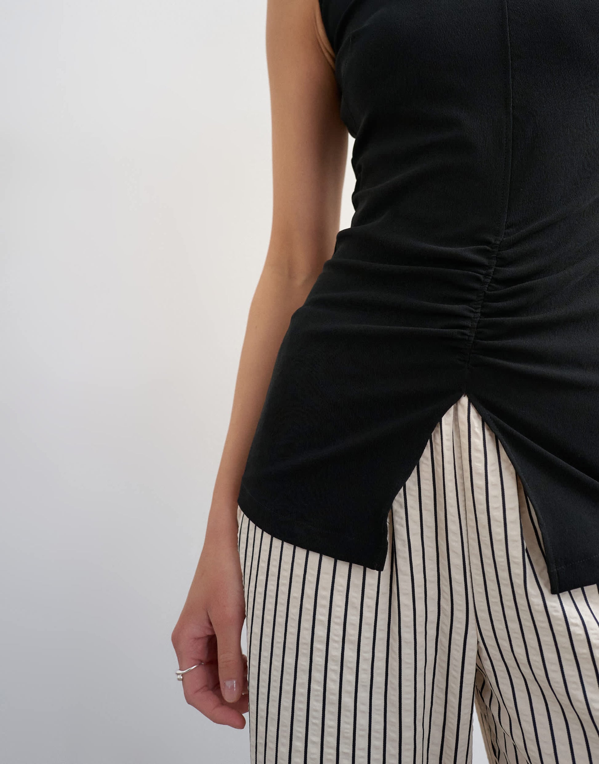 Topshop clean ruched tank in black
