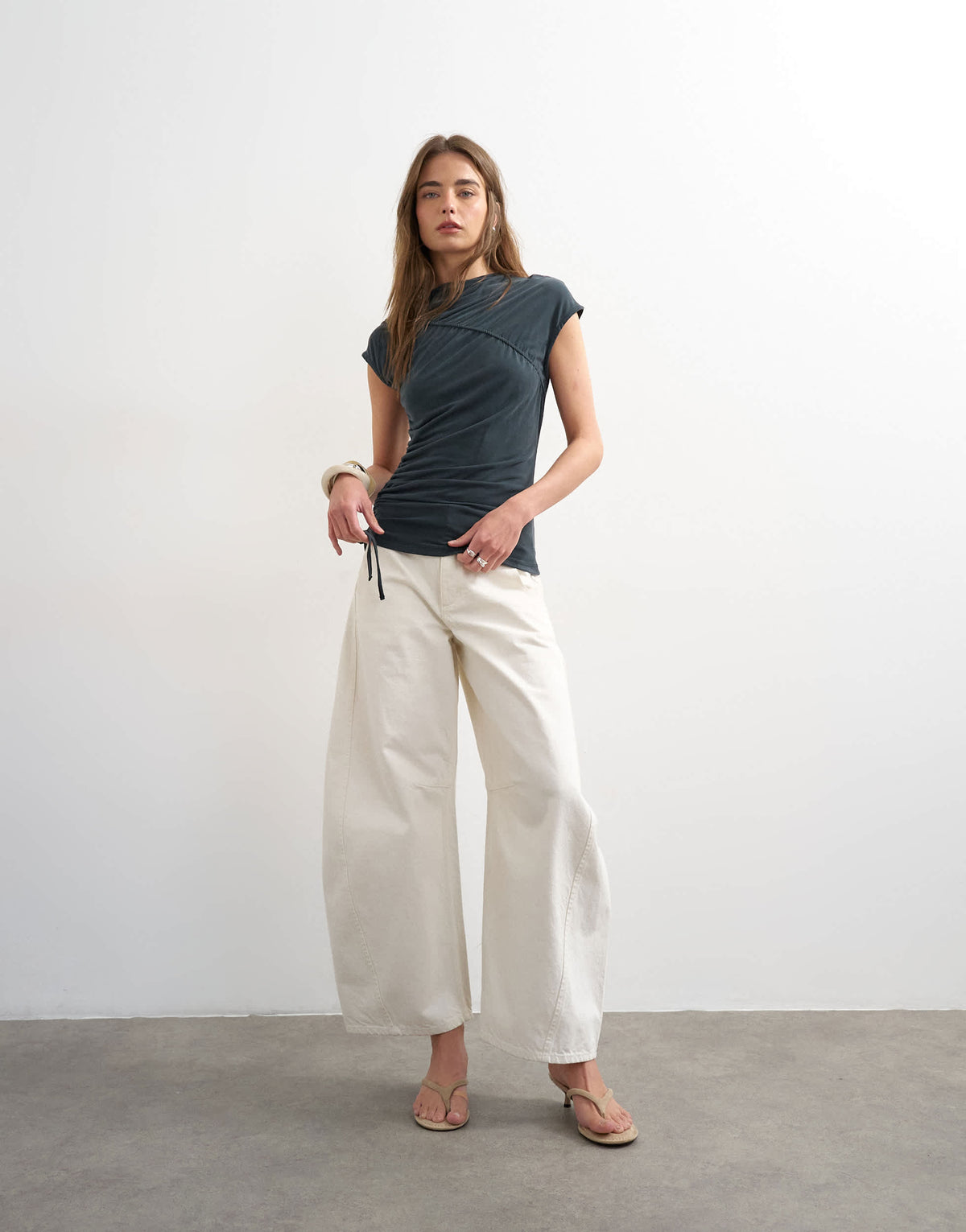 Topshop ruched detail cupro top in washed black