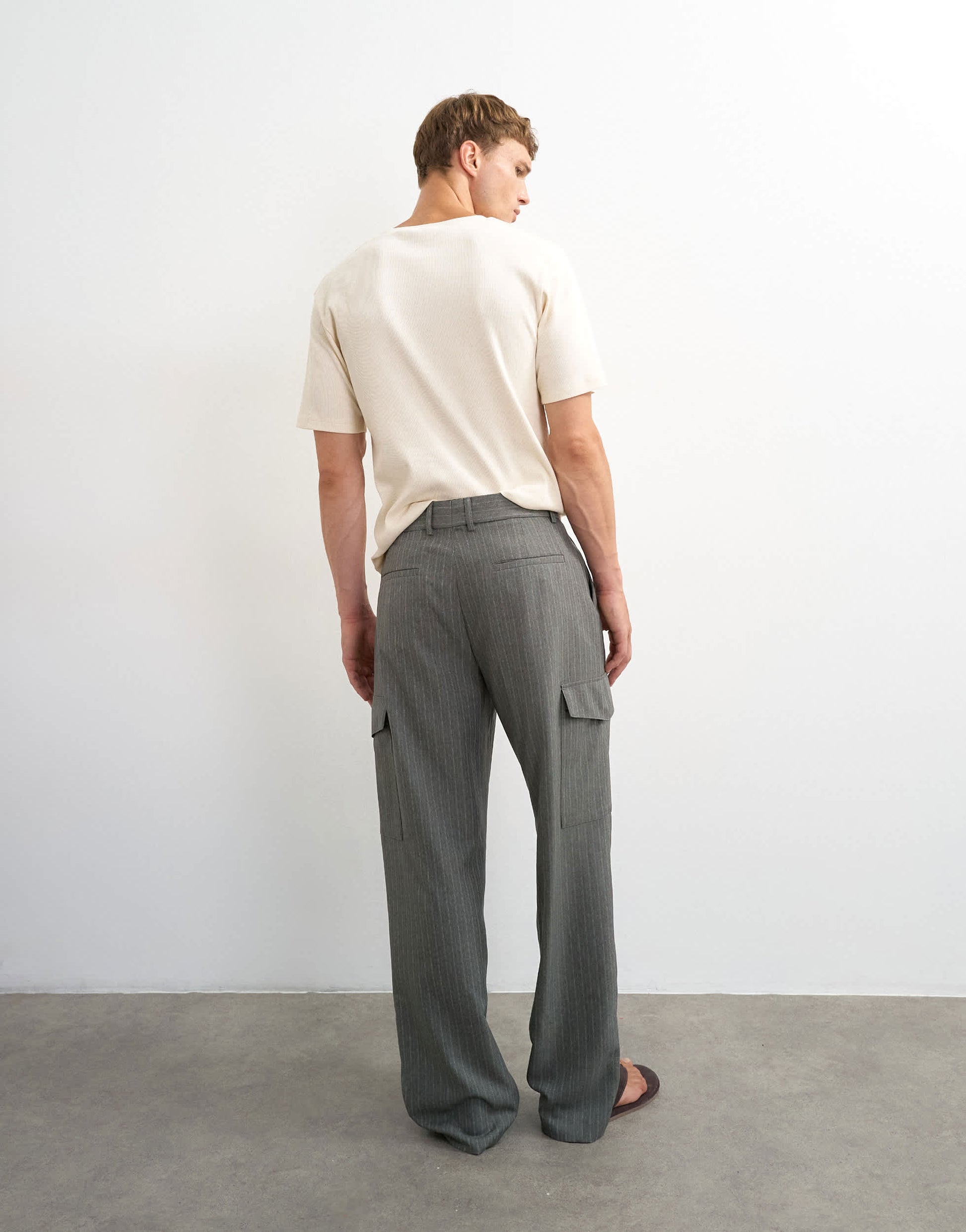 Topman wide leg stripe cargo trouser in charcoal