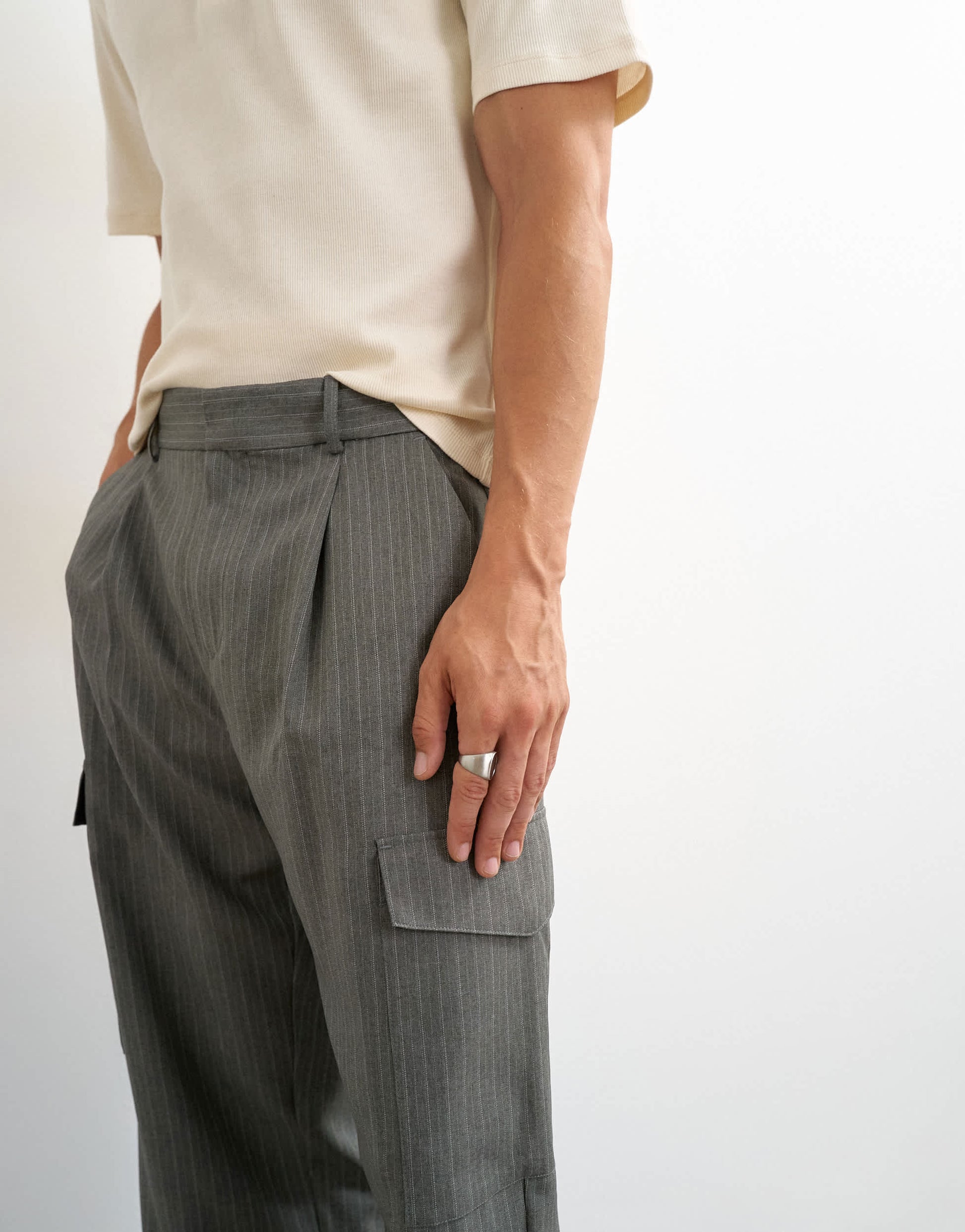 Topman wide leg stripe cargo trouser in charcoal