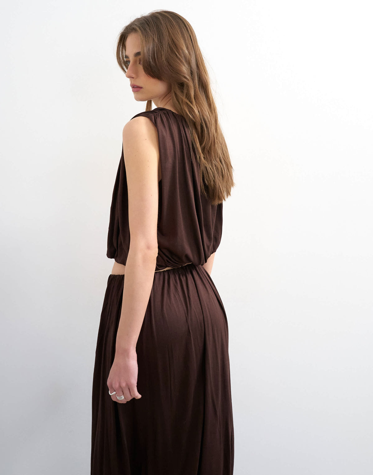 Topshop bubble drape top in chocolate