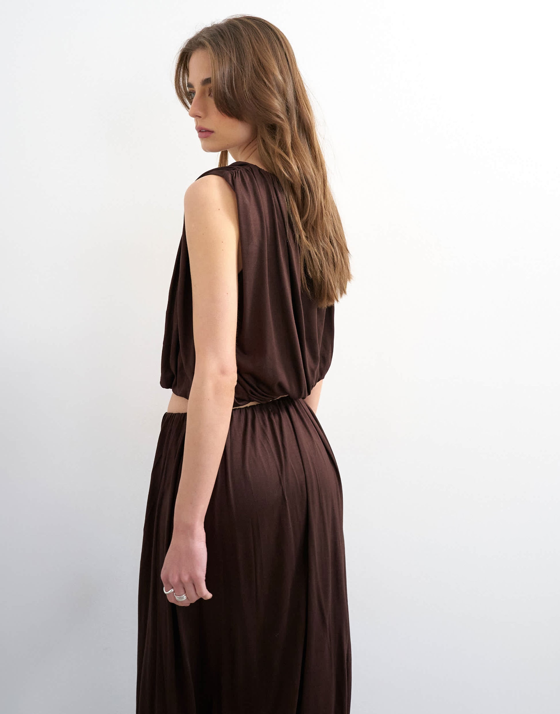 Topshop bubble drape top in chocolate