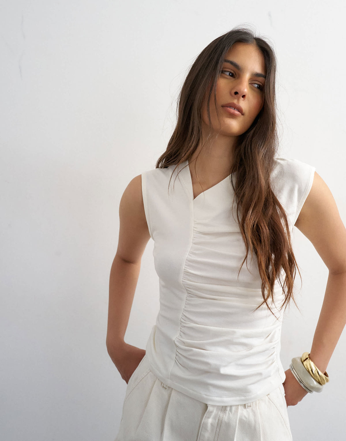 Topshop ruched seam tank in white