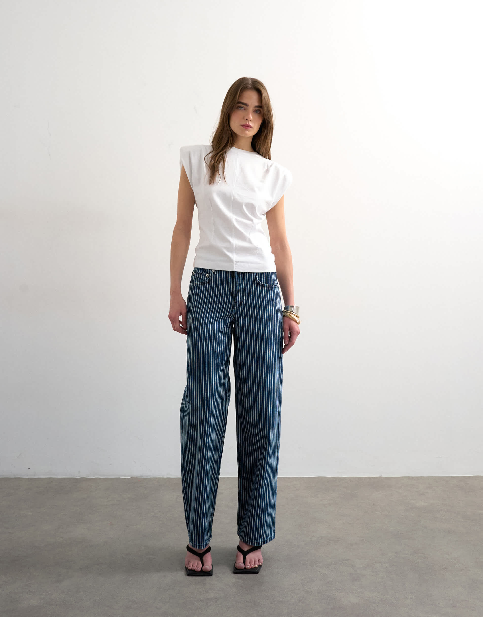 Topshop Cinch low rise relaxed jean in blue stripe