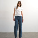 Topshop Cinch low rise relaxed jean in blue stripe