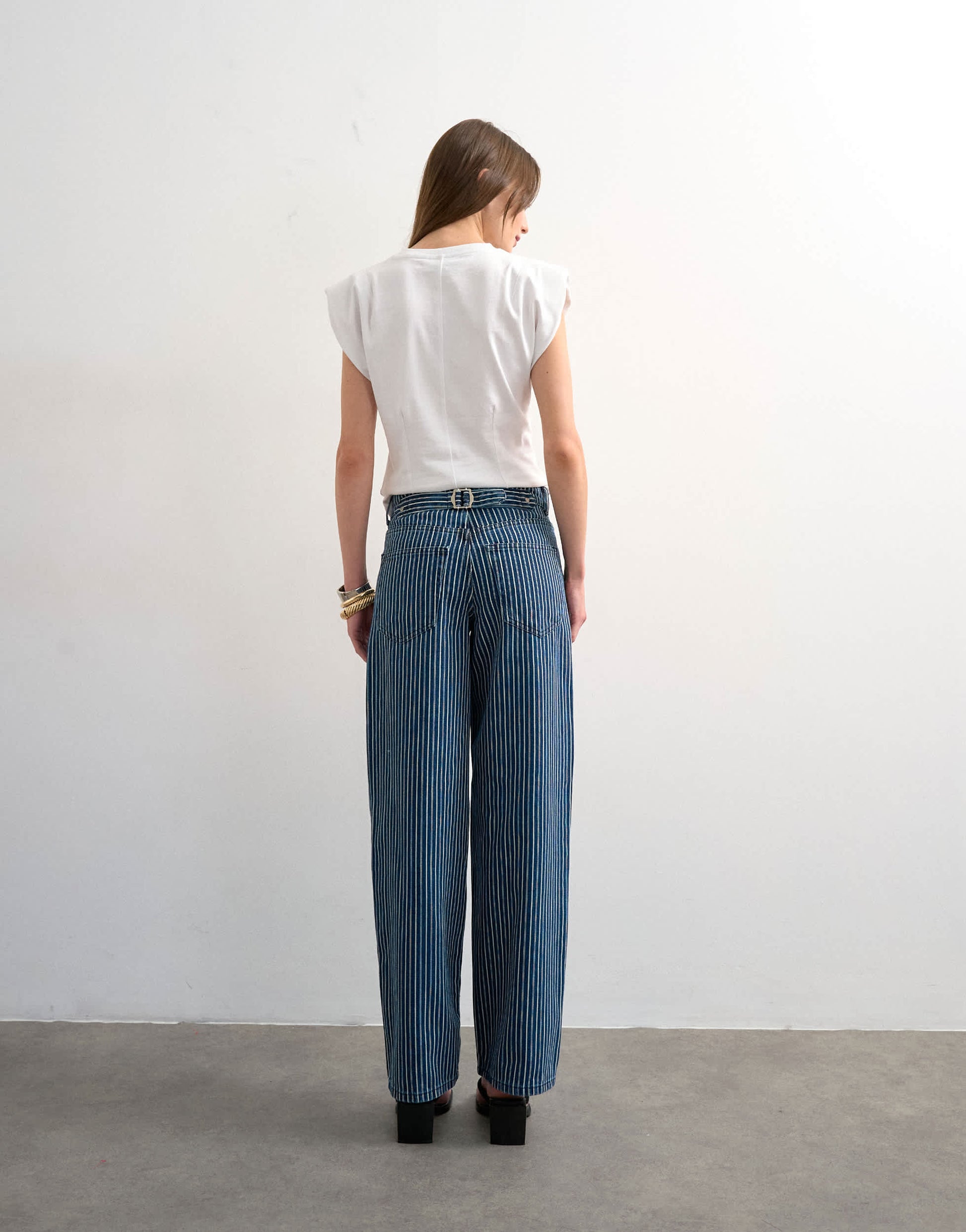 Topshop Cinch low rise relaxed jean in blue stripe