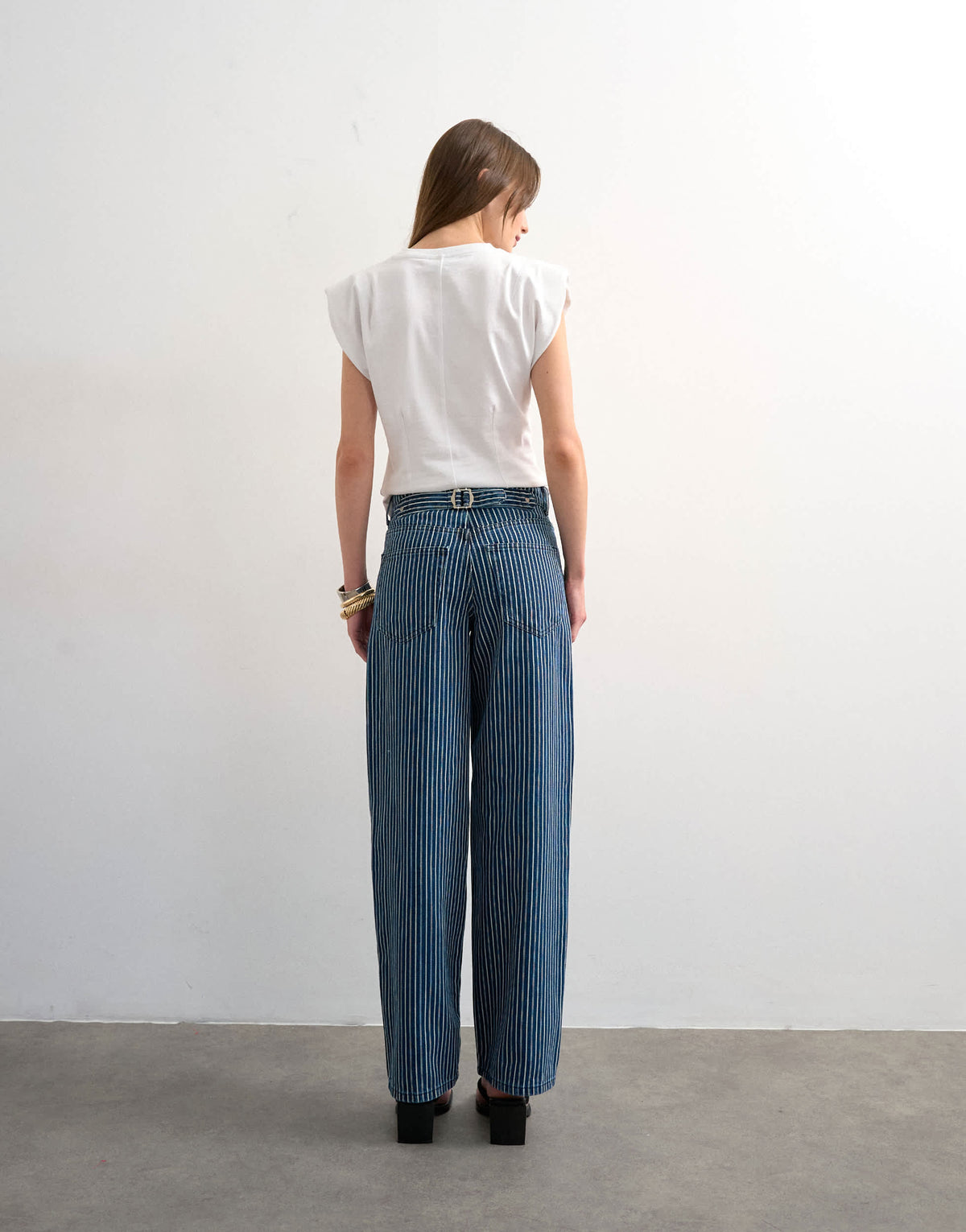 Topshop Cinch low rise relaxed jean in blue stripe