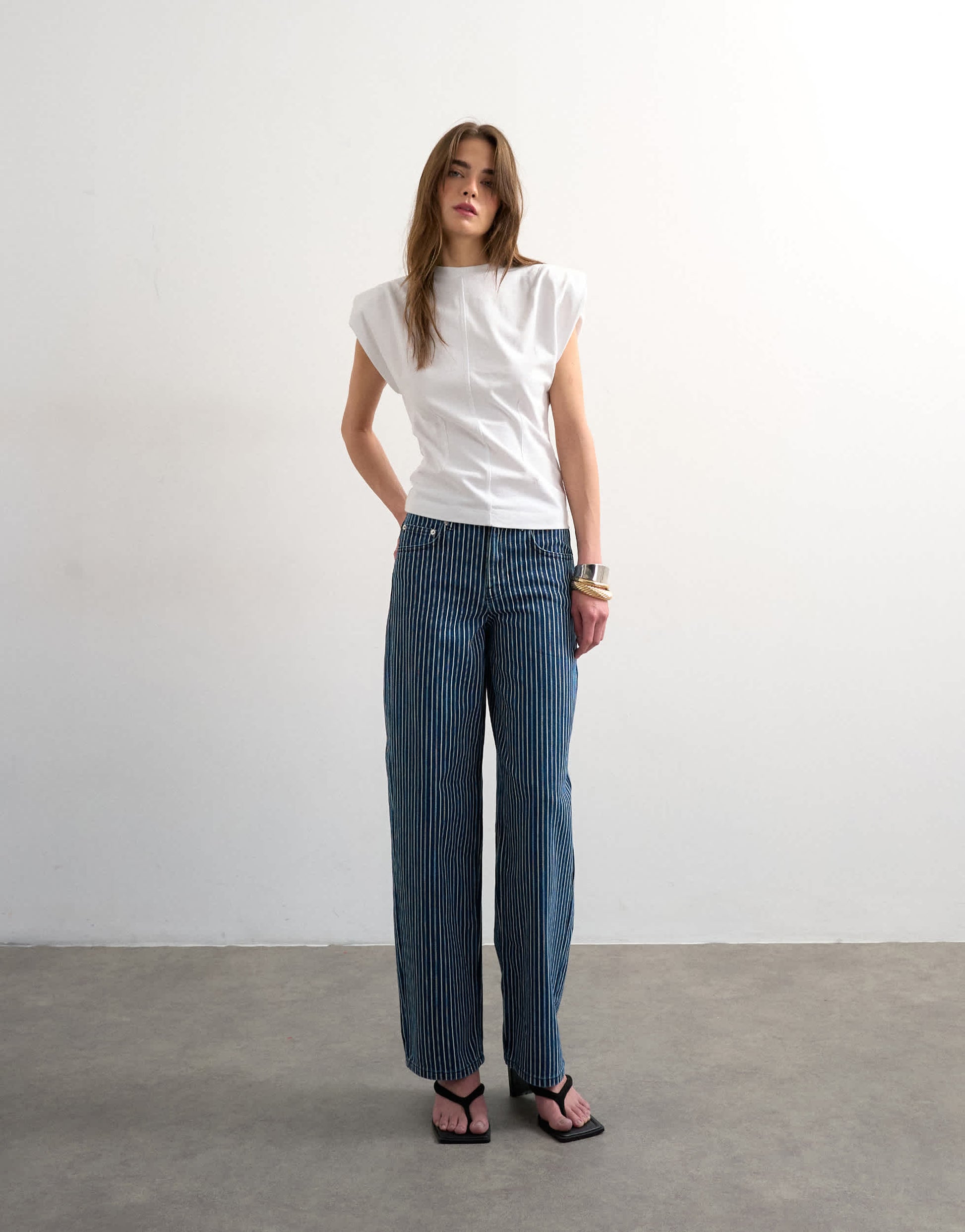 Topshop Cinch low rise relaxed jean in blue stripe