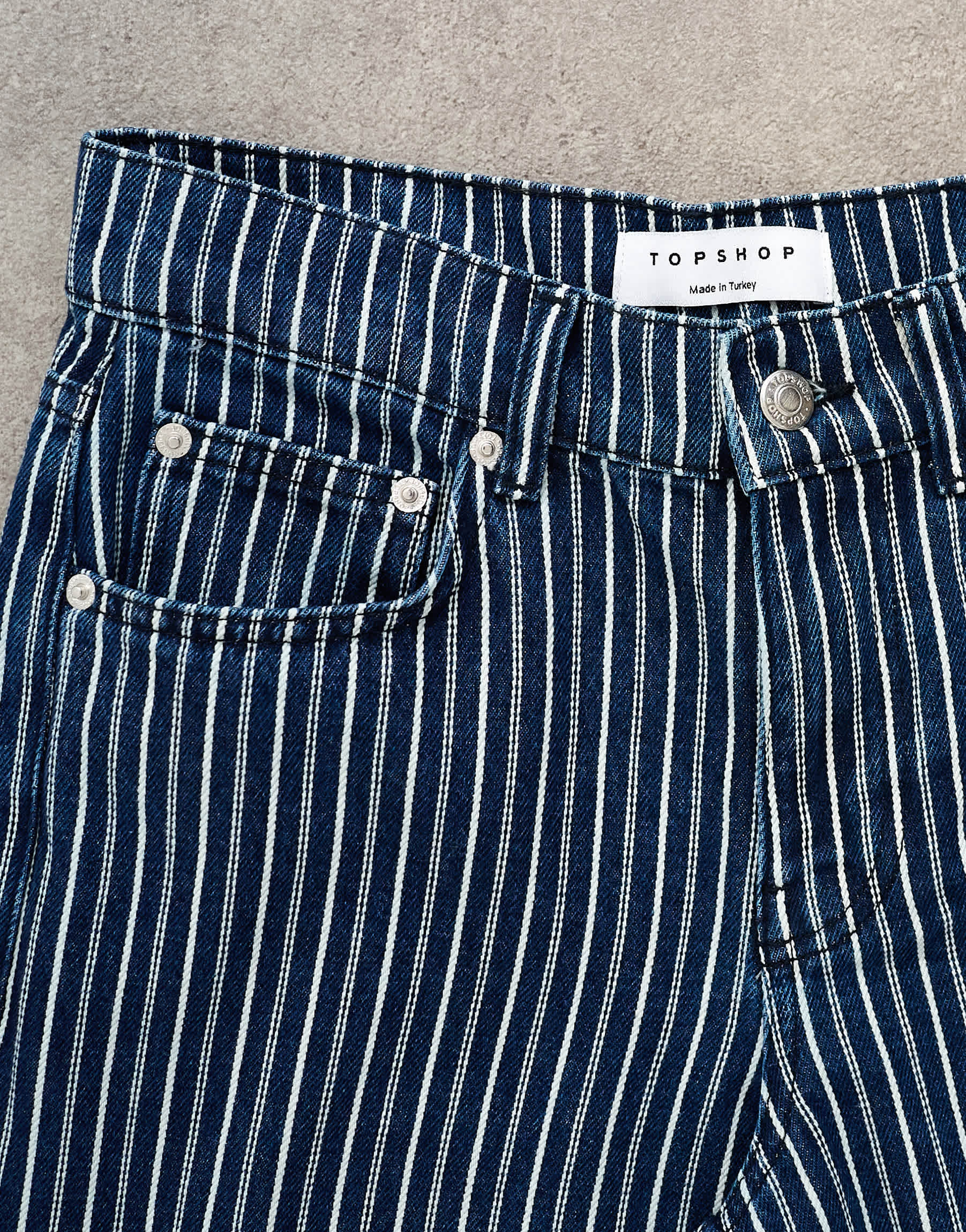 Topshop Cinch low rise relaxed jean in blue stripe