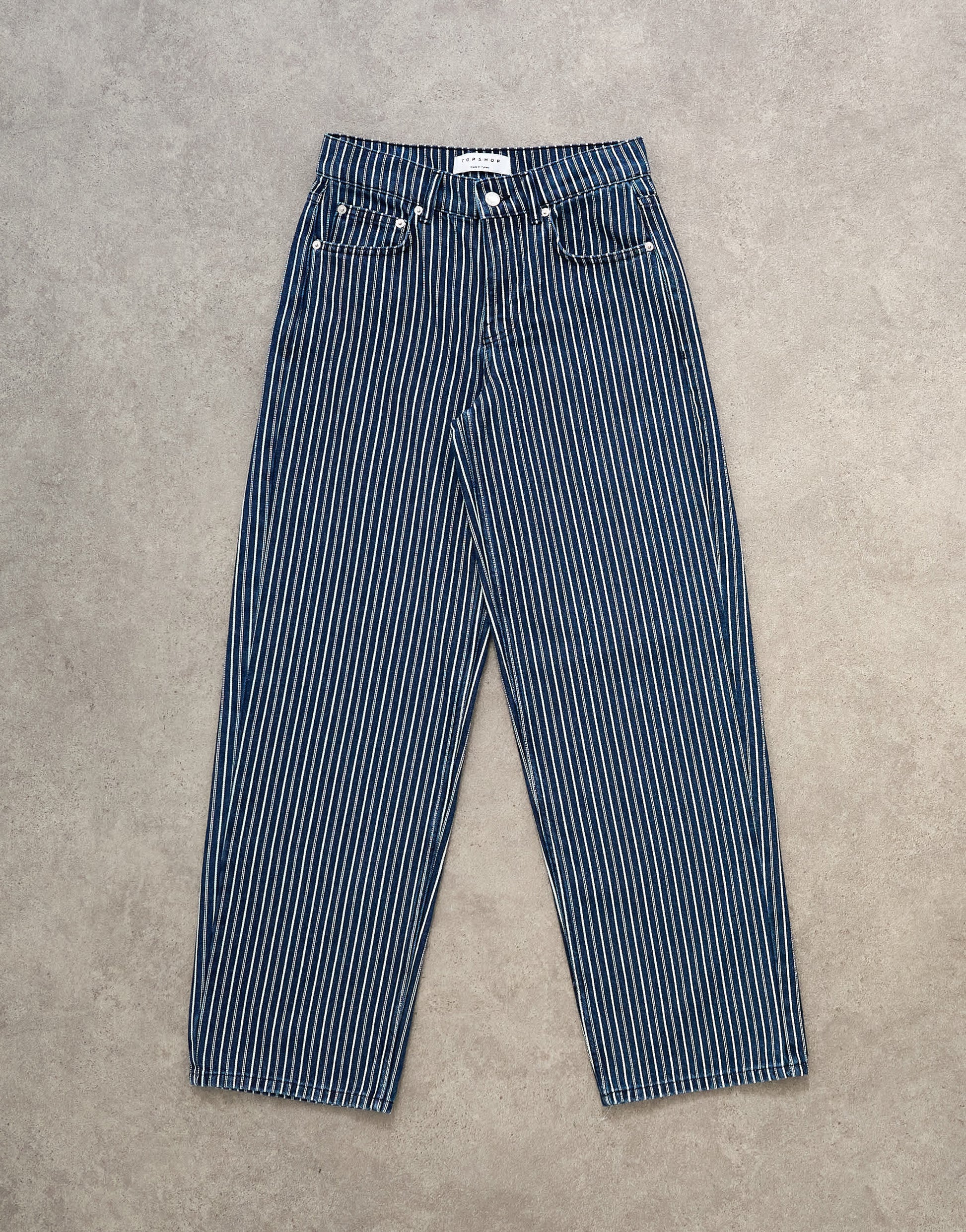 Topshop Cinch low rise relaxed jean in blue stripe