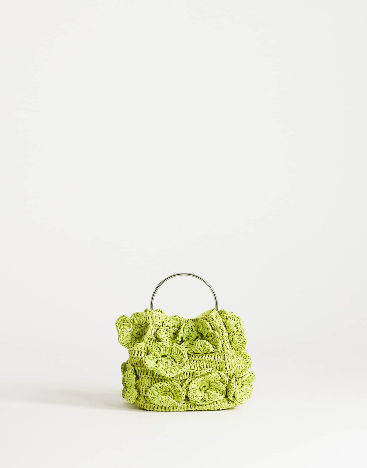 Topshop Millie small straw flower grab bag with metal handle in lime