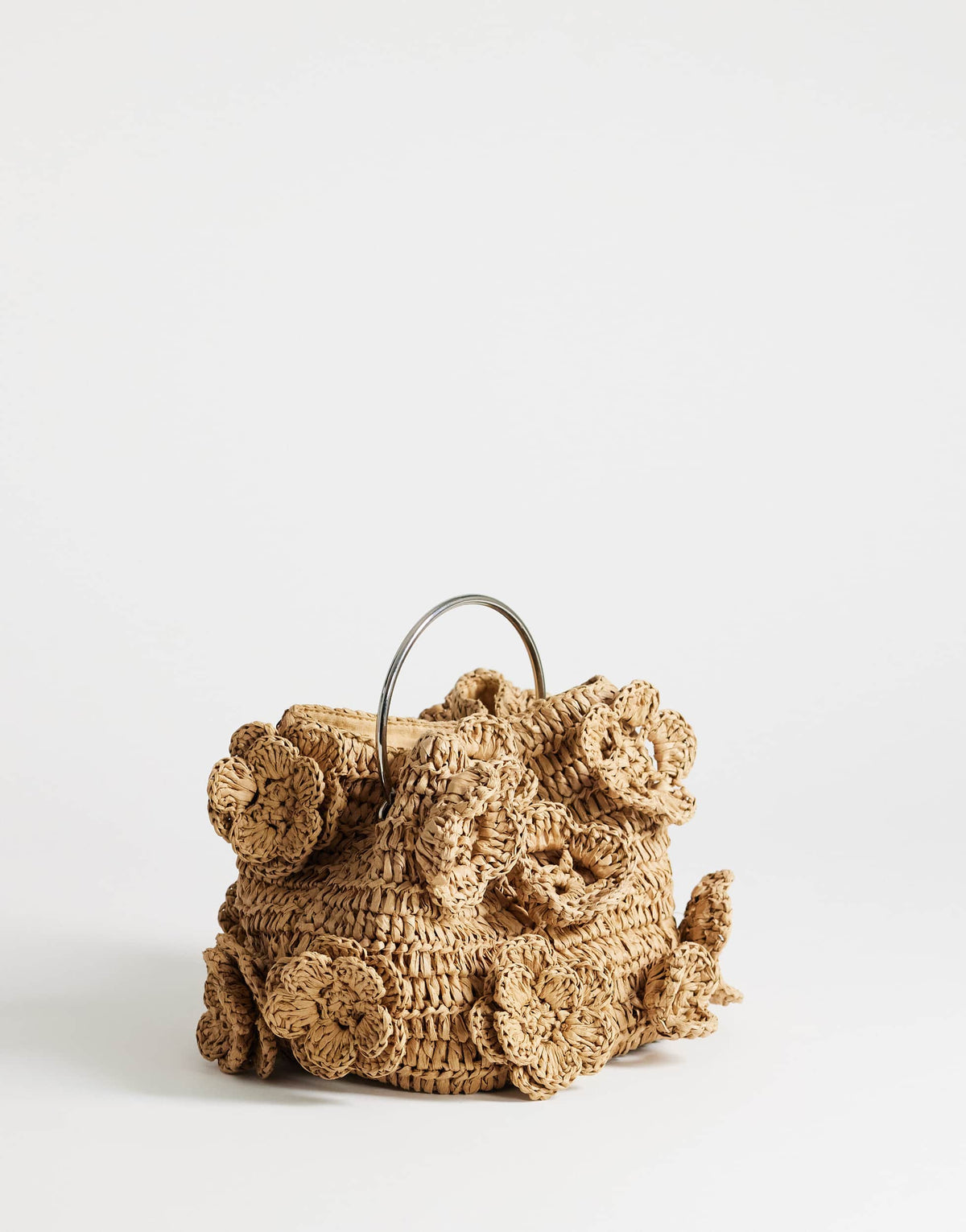 Topshop Millie small straw flower grab bag with metal handle in natural