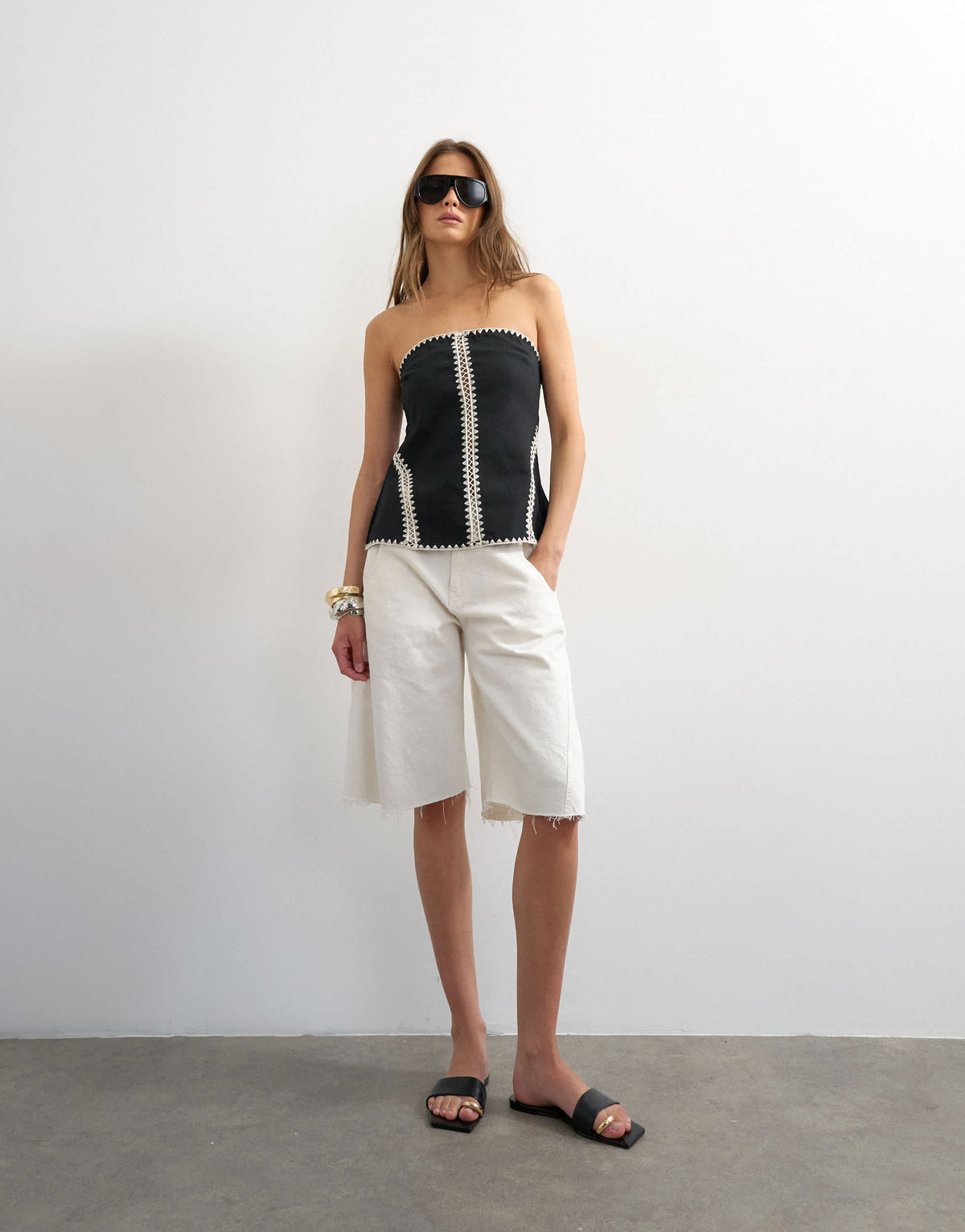 Topshop crochet detail bandeau top in black