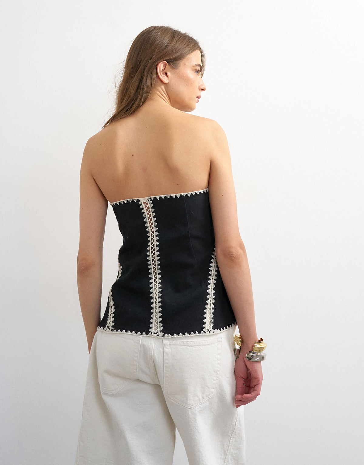 Topshop crochet detail bandeau top in black