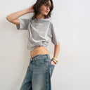 Topshop Boxy-T-Shirt mit gestepptem Saum in Grau