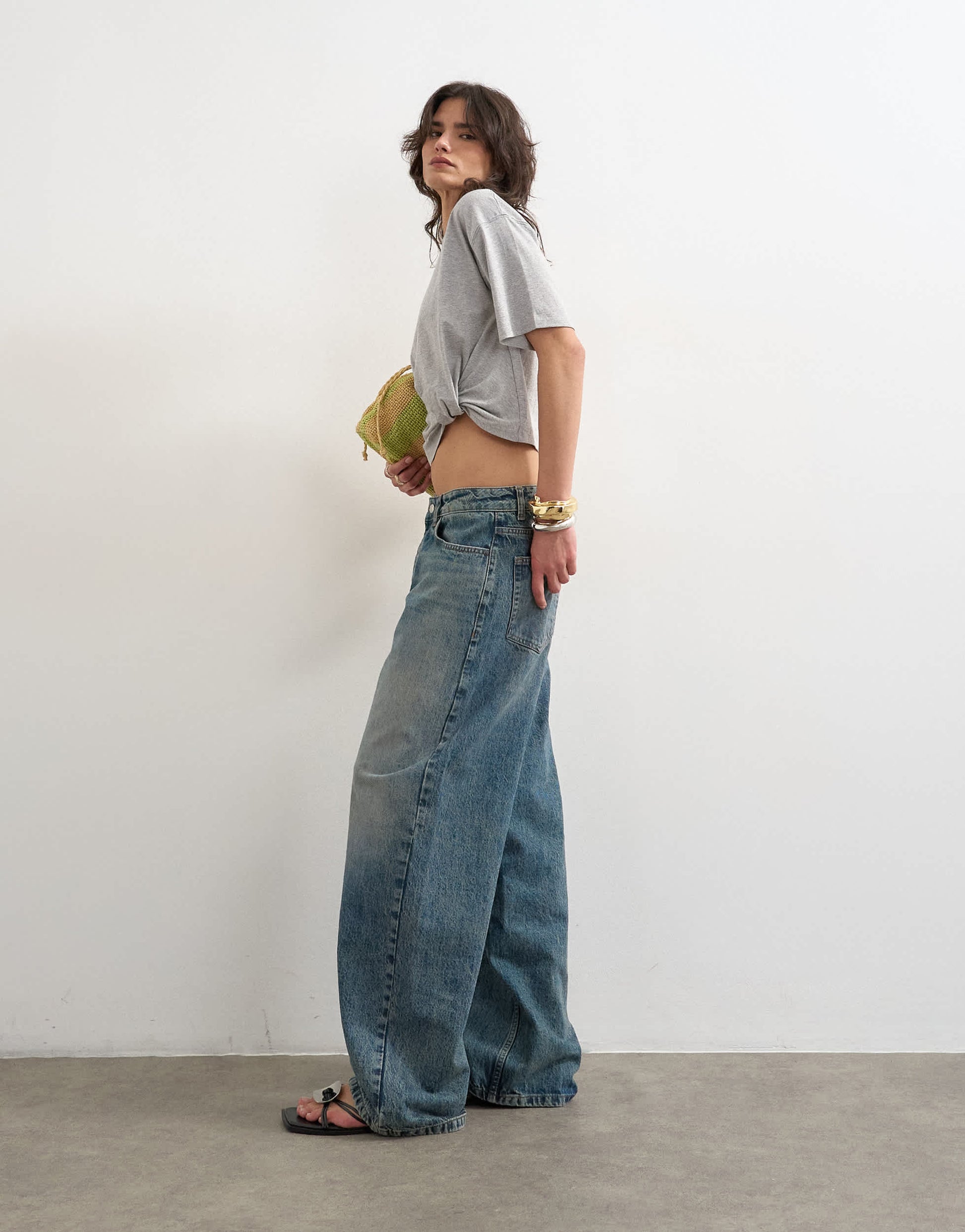 Topshop tuck hem boxy tee in grey