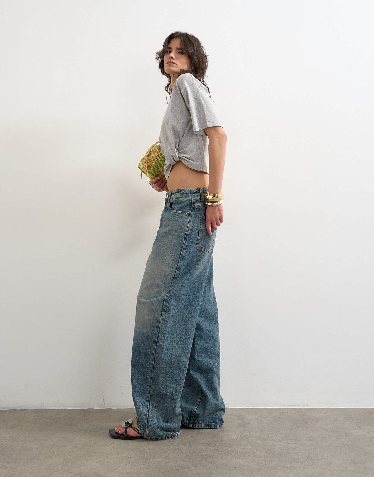 Topshop tuck hem boxy tee in grey