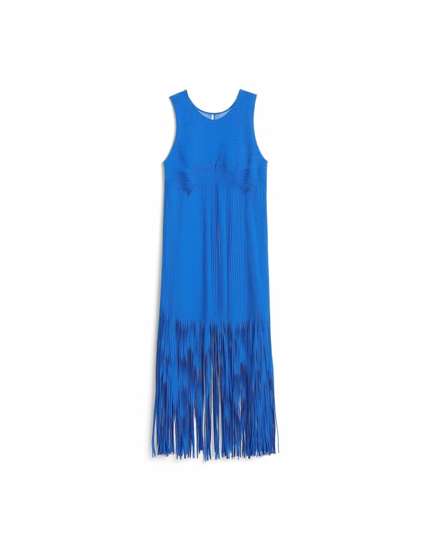 Topshop premium viscose satin handstitched applique bodice fringed maxi dress in cobalt blue