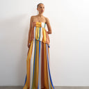 Topshop premium satin dropped waist bandeau maxi dress in stripe