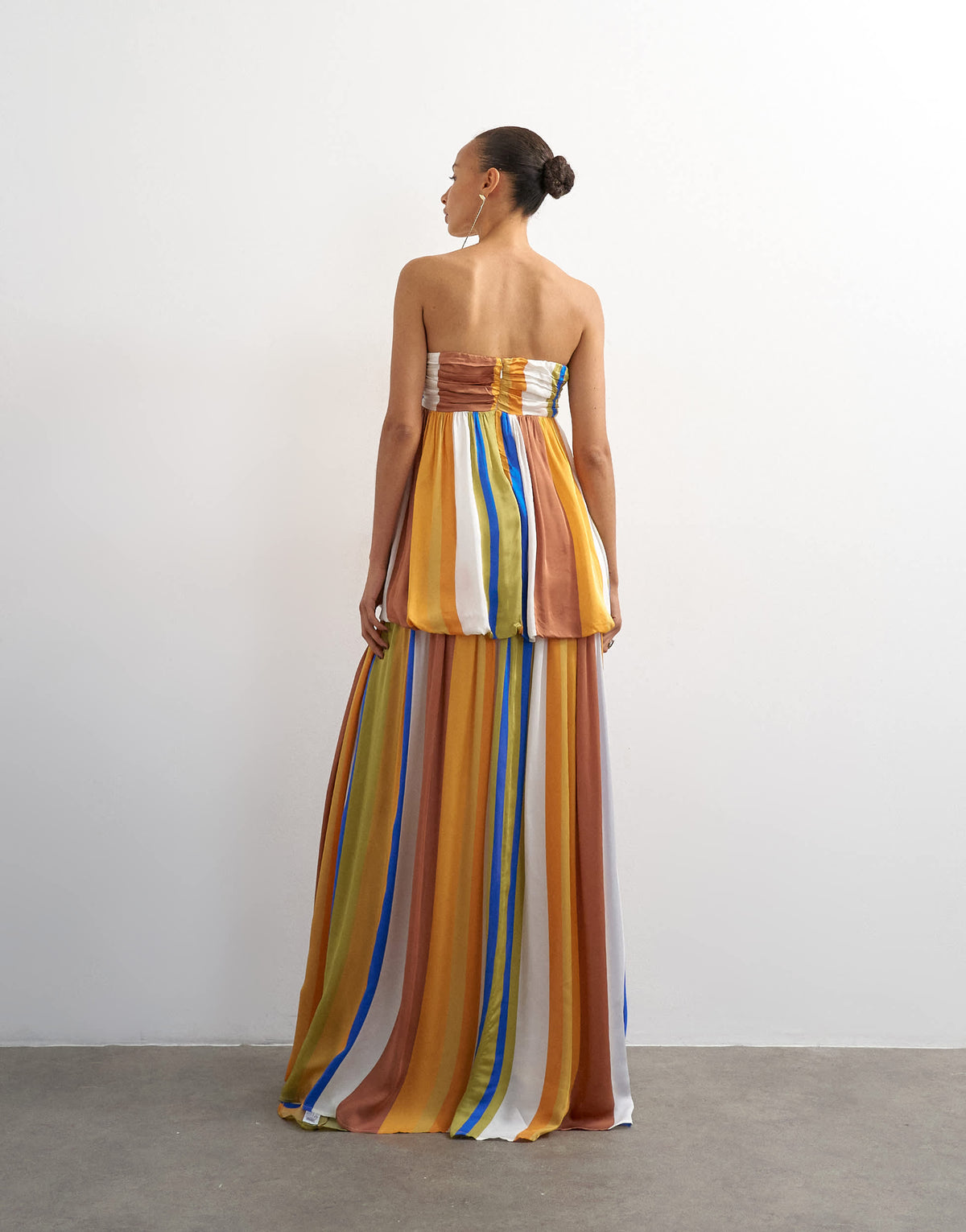 Topshop premium satin dropped waist bandeau maxi dress in stripe