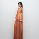 Topshop premium satin dropped waist bandeau maxi dress in orange