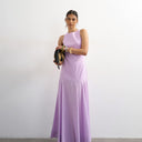 Topshop linen rich dropped waist full circle hem midi dress in lilac