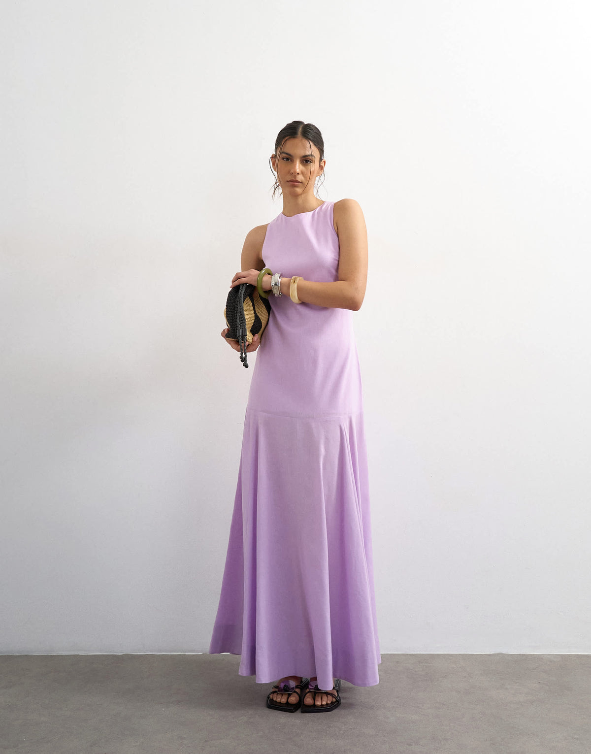 Topshop dropped waist full circle hem midi dress in lilac