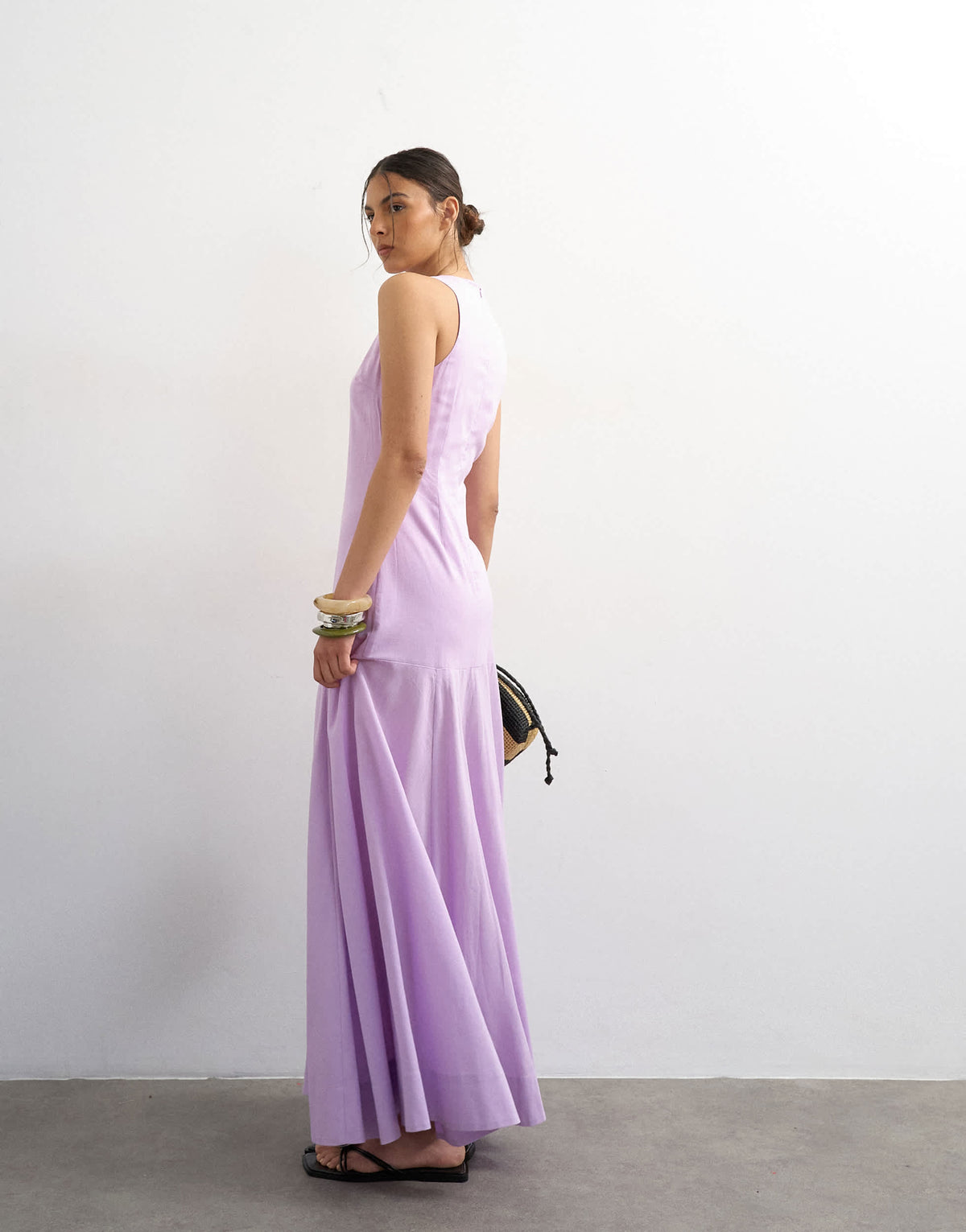 Topshop dropped waist full circle hem midi dress in lilac
